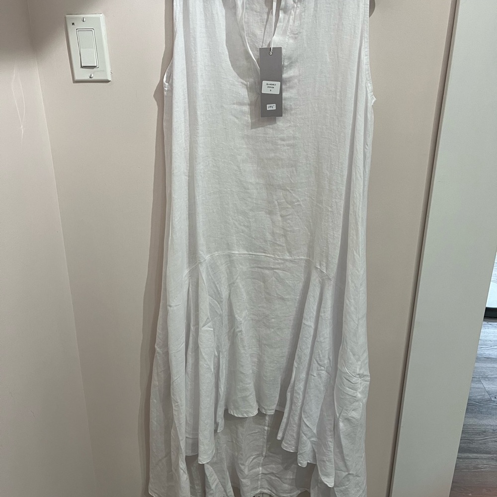 Elegant White High Low Linen Dress